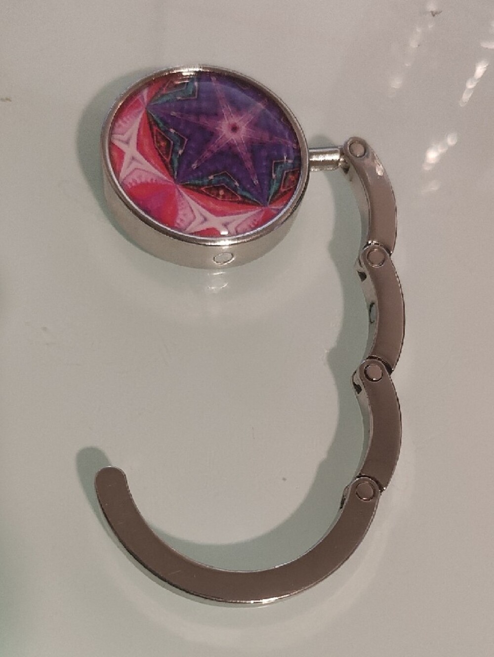 Foldable Handbag Hook with Pink & Purple Mandala - Picture 3 of 3